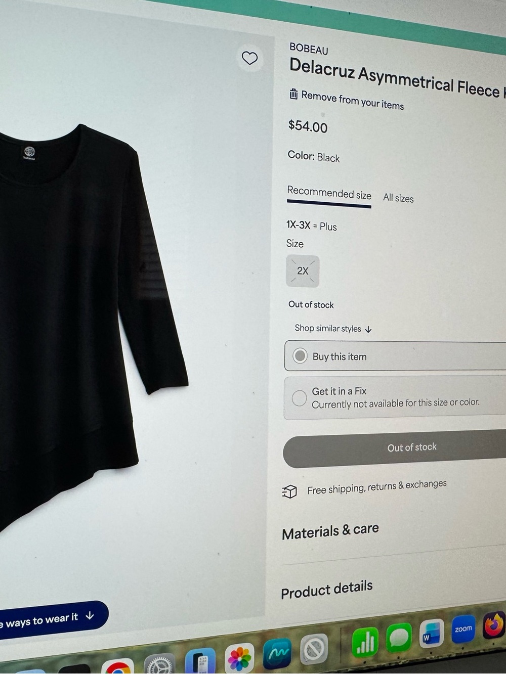 bobeau Black Long Sleeve Scoop Neck Layered-Hem Top